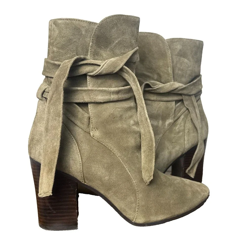Banana Republic Olive Suede Tie Ankle Boots Women's 8 Wrap Booties Leather